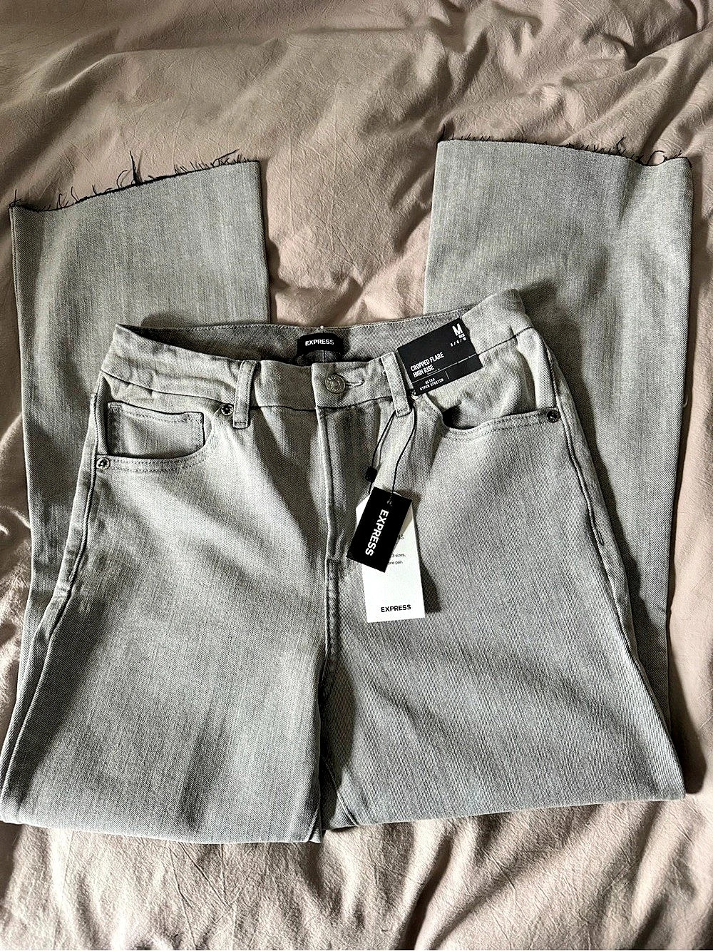 Express High Waisted FlexX Cropped Flare Jeans Gray NWT